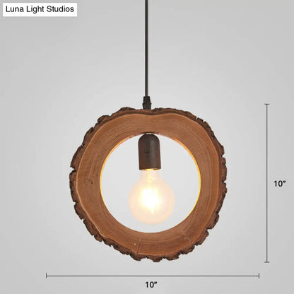 Nordic Wooden Ceiling Lamp - Rustic Tree Trunk Slice Design, 1-Bulb Pendant Light for Dining Room