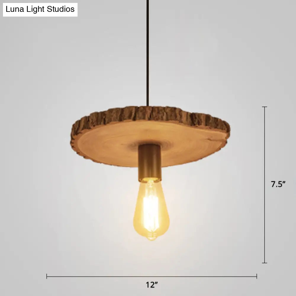 Nordic Wooden Ceiling Lamp - Rustic Tree Trunk Slice Design, 1-Bulb Pendant Light for Dining Room