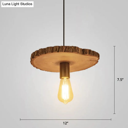 Nordic Wooden Ceiling Lamp - Rustic Tree Trunk Slice Design, 1-Bulb Pendant Light for Dining Room