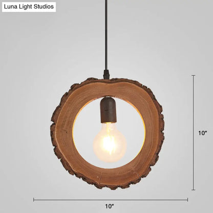 Nordic Wooden Ceiling Lamp - Rustic Tree Trunk Slice Design, 1-Bulb Pendant Light for Dining Room