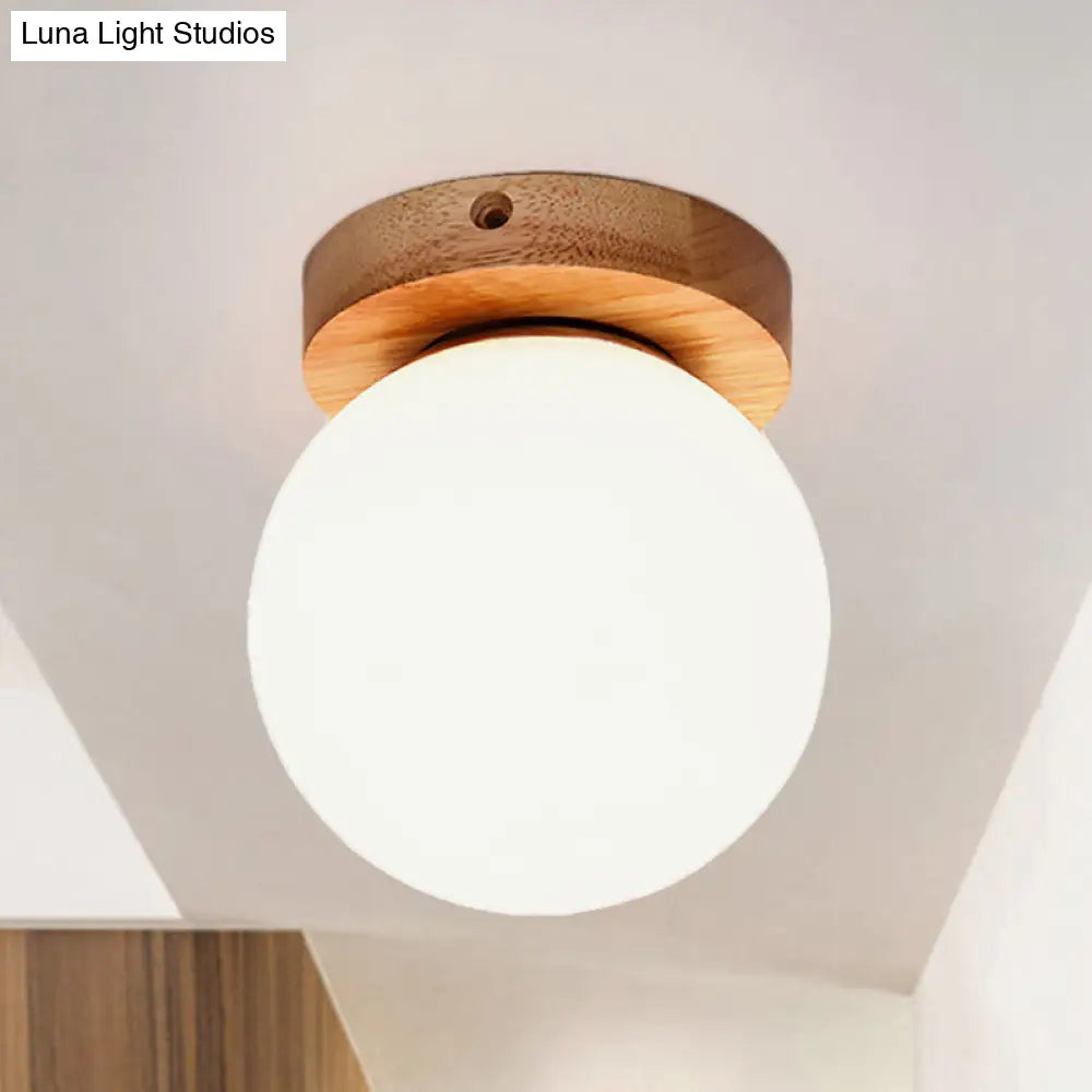 DecorBites™ DecorBites™ Nordic Wooden Glass Flush Mount Ceiling Light with Milky Globe – Modern Lighting Fixture