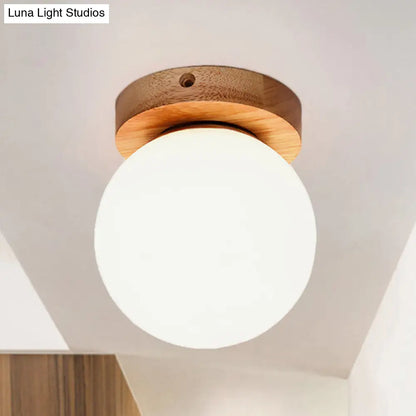 DecorBites™ DecorBites™ Nordic Wooden Glass Flush Mount Ceiling Light with Milky Globe – Modern Lighting Fixture