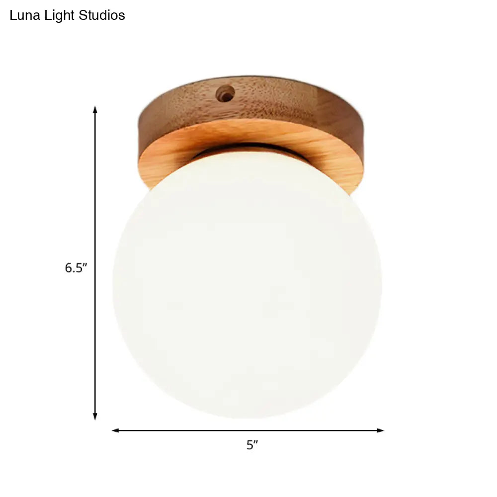 DecorBites™ DecorBites™ Nordic Wooden Glass Flush Mount Ceiling Light with Milky Globe – Modern Lighting Fixture