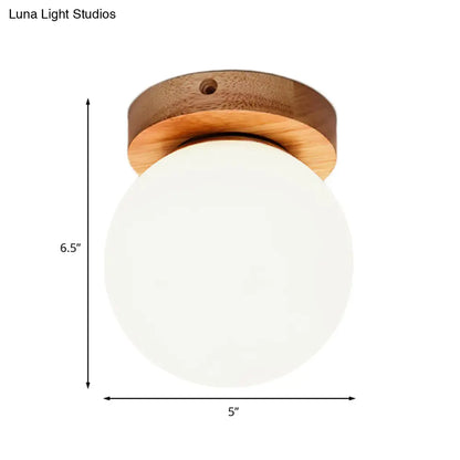 DecorBites™ DecorBites™ Nordic Wooden Glass Flush Mount Ceiling Light with Milky Globe – Modern Lighting Fixture