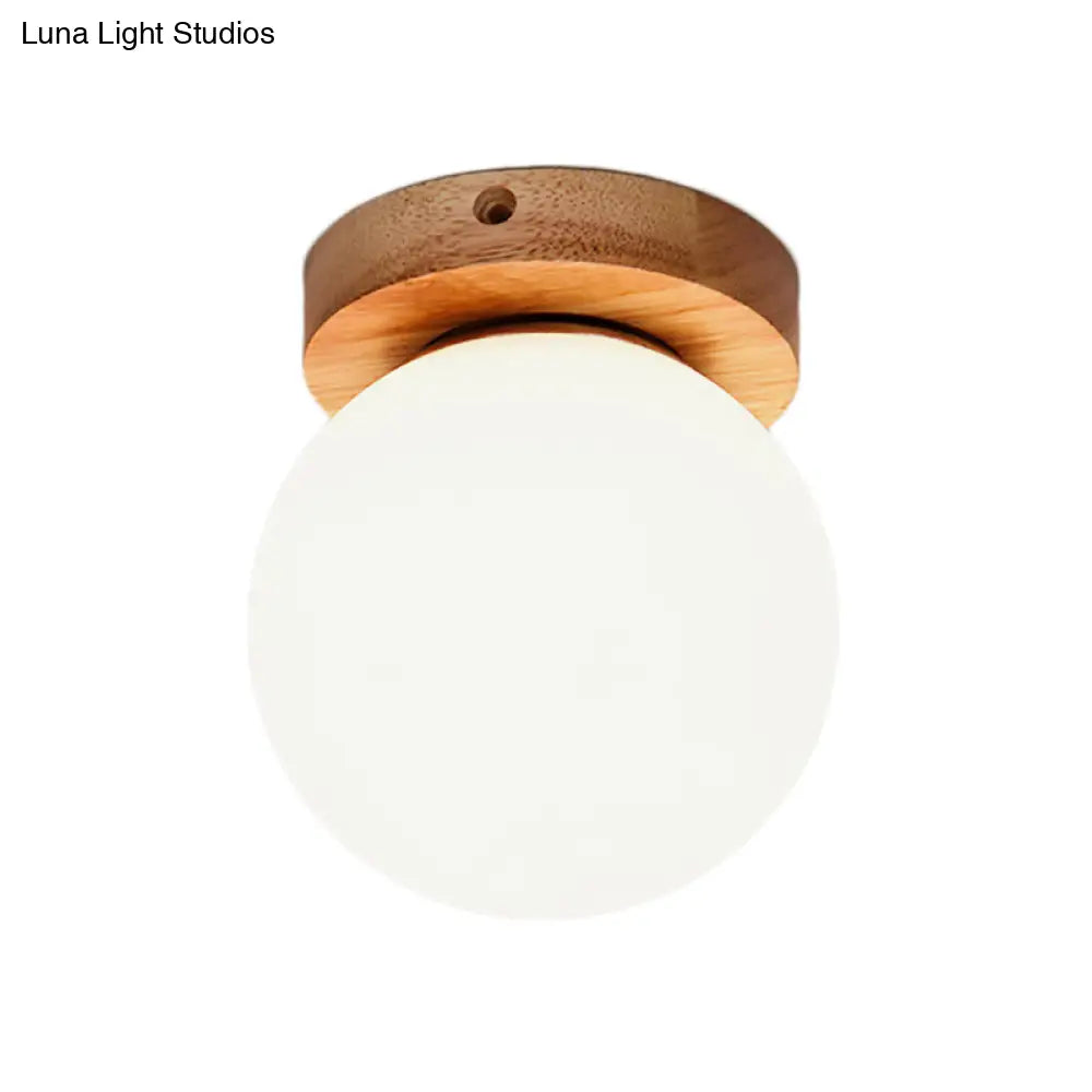 DecorBites™ DecorBites™ Nordic Wooden Glass Flush Mount Ceiling Light with Milky Globe – Modern Lighting Fixture