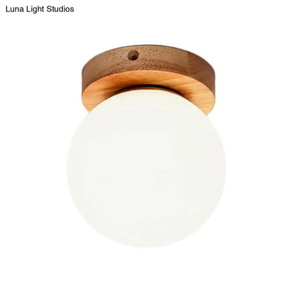 DecorBites™ DecorBites™ Nordic Wooden Glass Flush Mount Ceiling Light with Milky Globe – Modern Lighting Fixture
