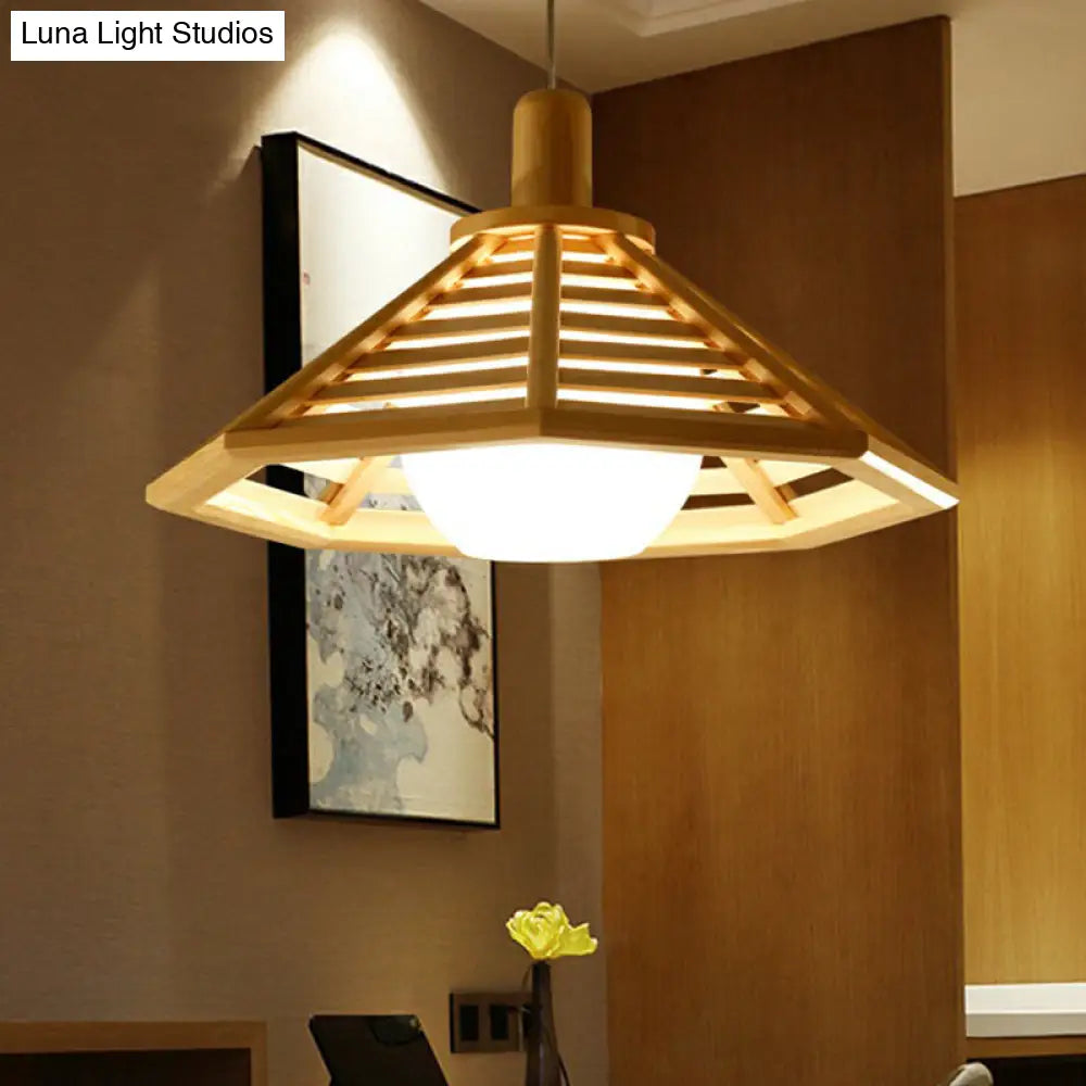 Nordic Wooden Hanging Light with Conical Cage Design - Perfect for Restaurants and Homes