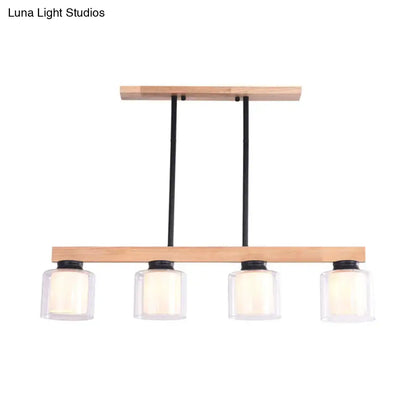 Modern decorbites nordic wooden linear pendant with natural wood frame black metal rods and clear glass shades for island lighting