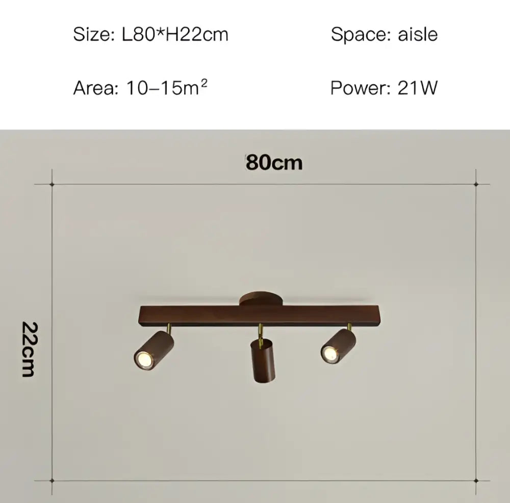 Dark brown wooden nordic woodentrack led ceiling spotlight with three adjustable spotlights for living room lighting