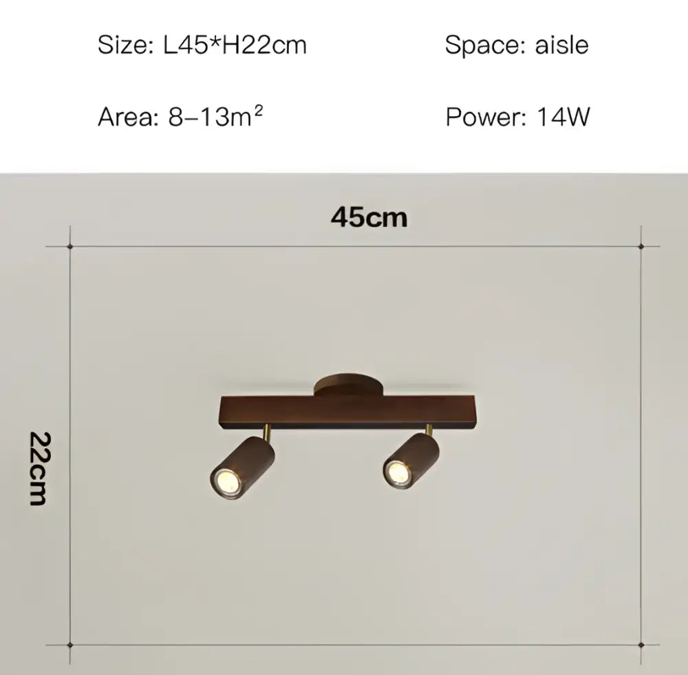 Nordic woodentrack led dark brown wooden ceiling spotlight with two adjustable spotlights for living room lighting