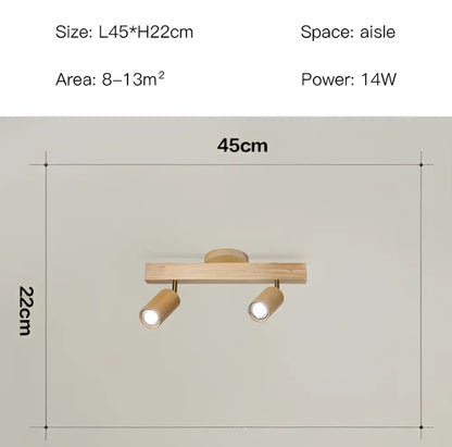 Nordic woodentrack led wood finished double-head ceiling spotlight with cylindrical fixtures for living room lighting
