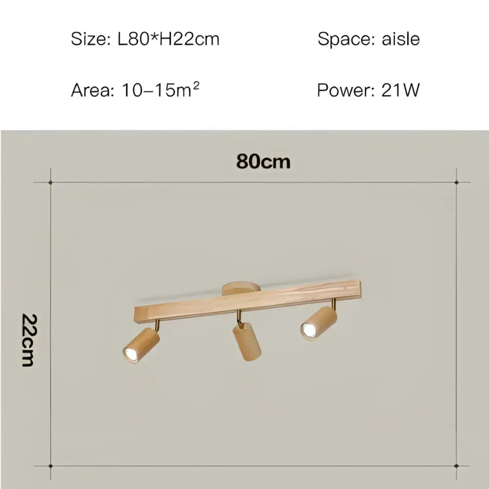 Nordic woodentrack led ceiling spotlight with light wood finish and three adjustable spotlights for living room use