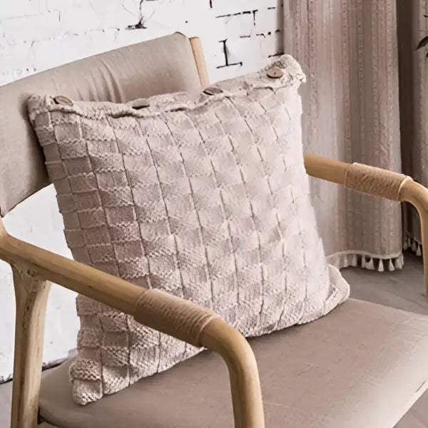 Beige woven decorbites knit pillow cover with textured diamond pattern for living room cushion cover with button closure