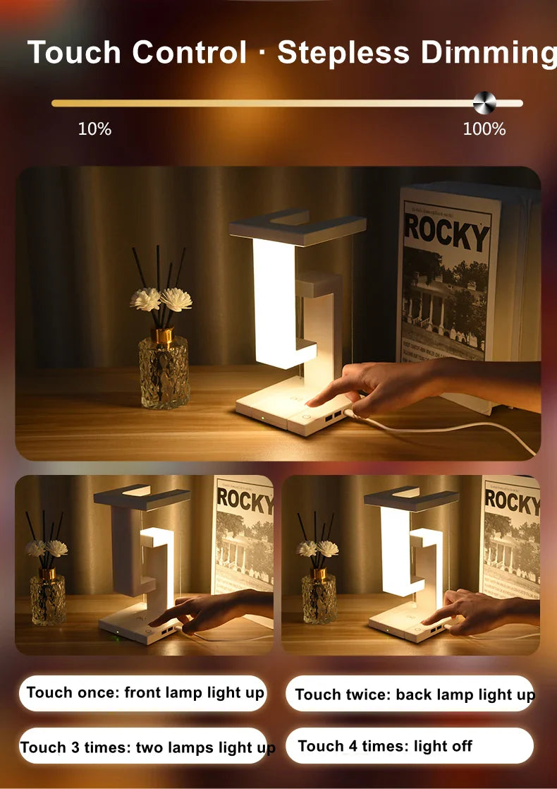 Novelty floating lamp with 10 W detachable wireless charger decorative light for bedroom/office - 0-5W