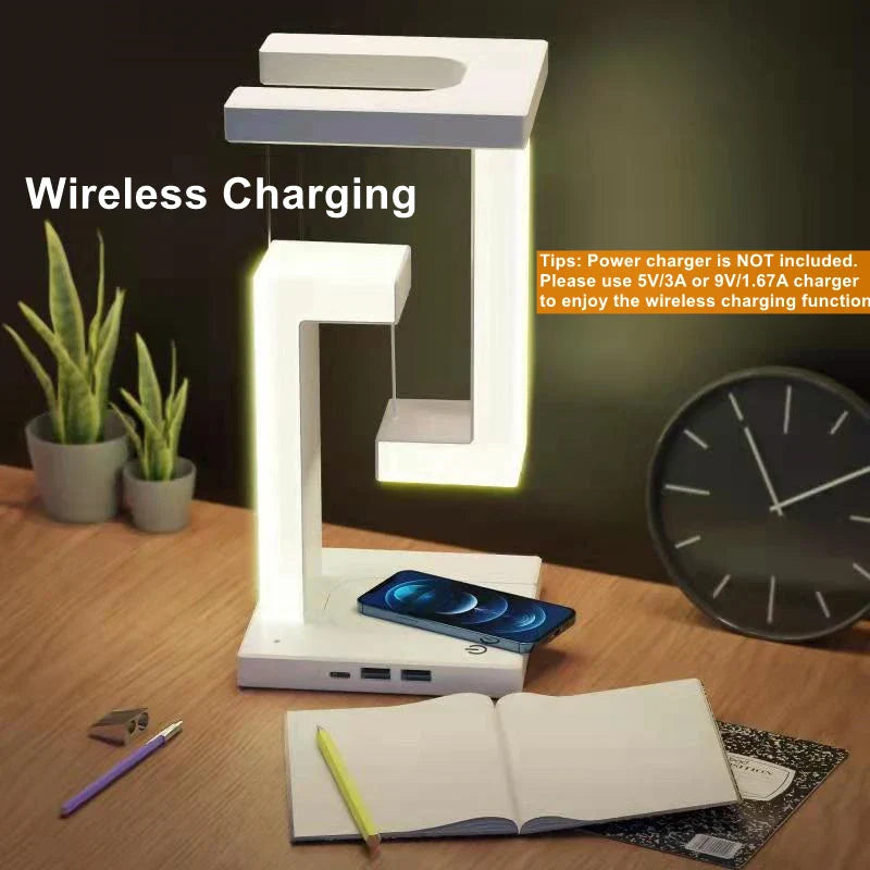 Novelty floating lamp with 10 W detachable wireless charger decorative light for bedroom/office - 0-5W