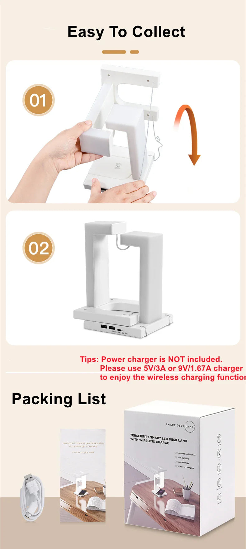 Novelty floating lamp with 10 W detachable wireless charger decorative light for bedroom/office - 0-5W