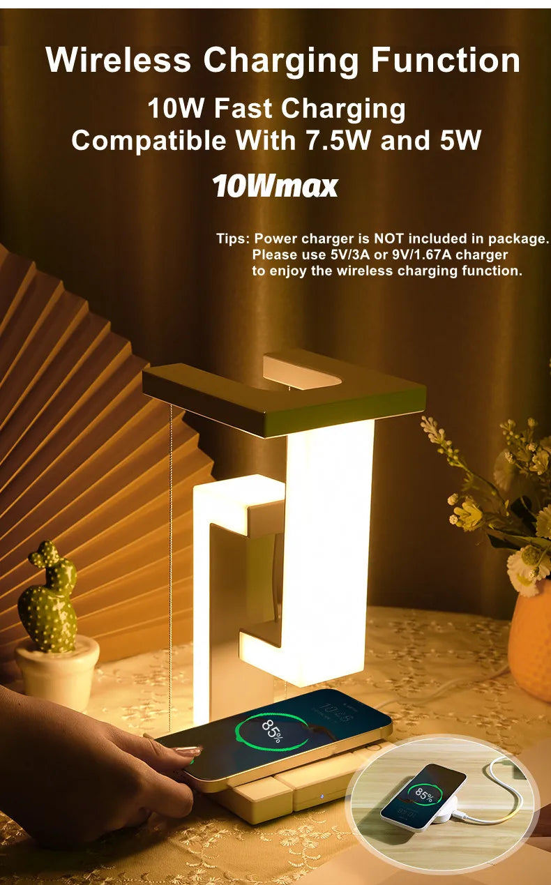 Novelty floating lamp with 10 W detachable wireless charger decorative light for bedroom/office - 0-5W