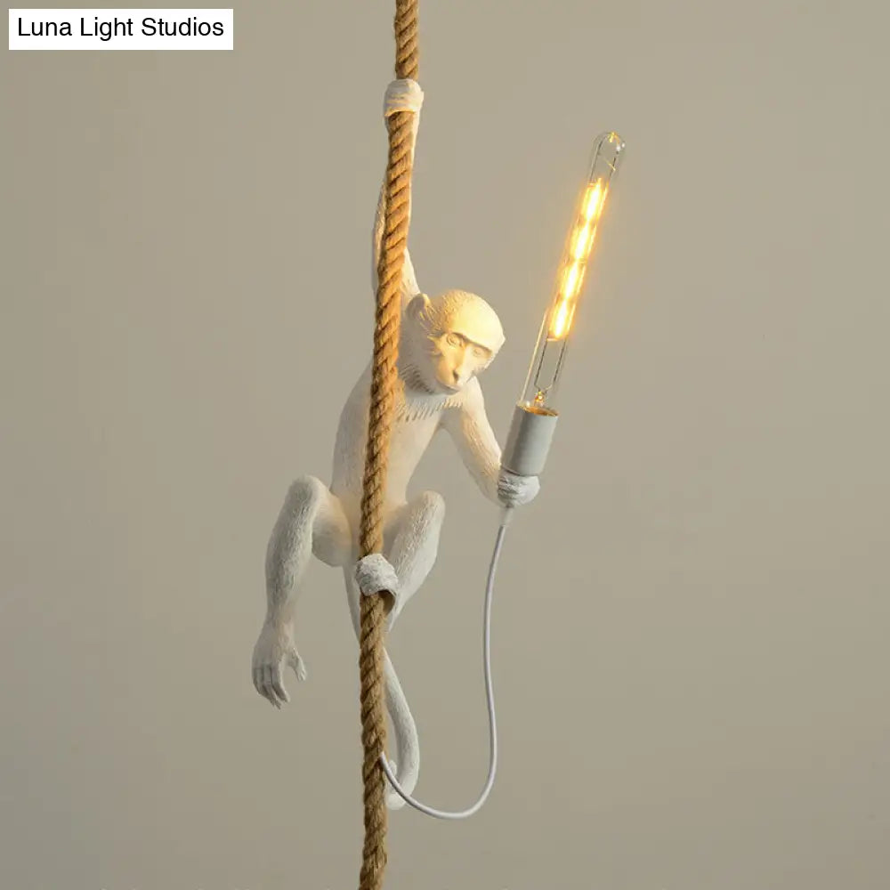 Novelty Lodge Pendant Light with Resin Monkey Pendulum - 1 Head, Gold/Black/White - Ideal for Restaurants - Rope Cord