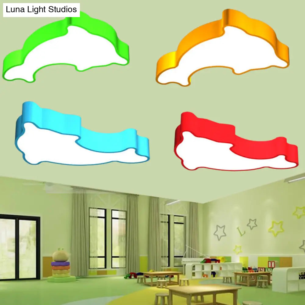 DecorBites™ DecorBites™ Ocean-Inspired Dolphin LED Nursery Ceiling Lamp Acrylic Cartoon Flush Mount Light Fixture in Red, Yellow, or Blue with 19.5" or 23.5" Width