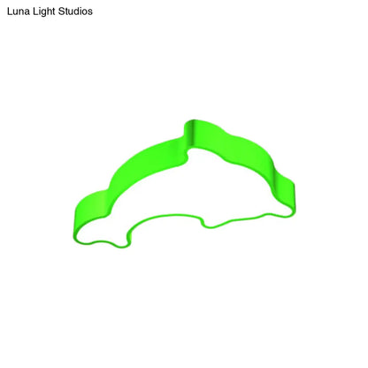 DecorBites™ DecorBites™ Ocean-Inspired Dolphin LED Nursery Ceiling Lamp Acrylic Cartoon Flush Mount Light Fixture in Red, Yellow, or Blue with 19.5" or 23.5" Width