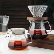 Clear glass coffee dripper with wooden base and faceted design by decorbites glass coffee kettle octagonal style