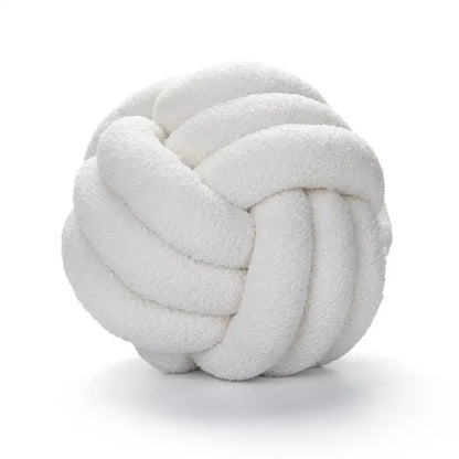 Off-white boucle knotted circle throw pillow in plush rope design for bedroom decorbites boucle knotted decor