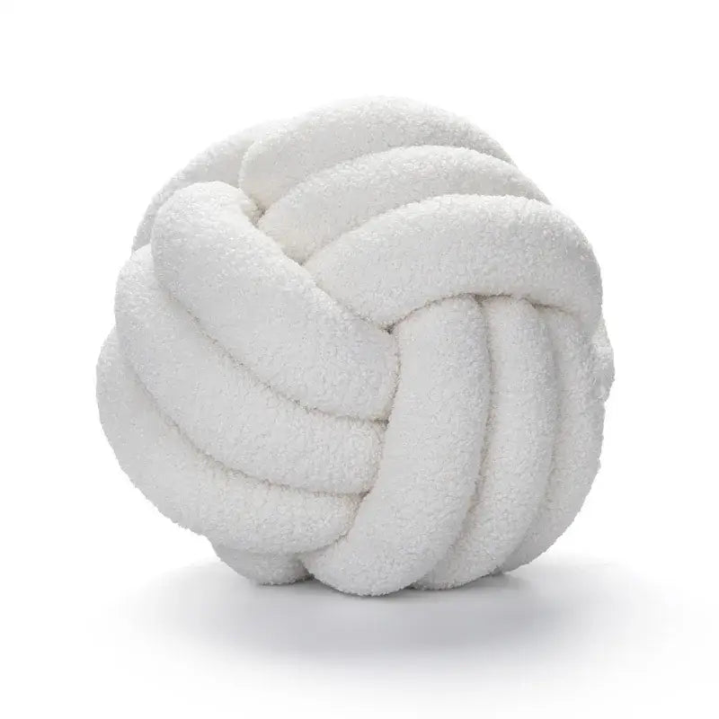 Off-white boucle knotted circle throw pillow in plush rope design for bedroom decorbites boucle knotted decor