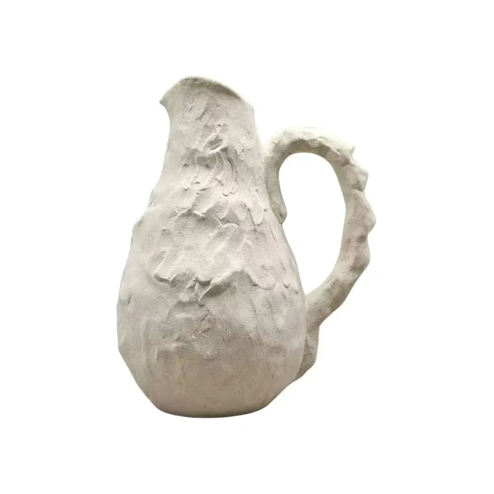 Off-white decorbites handmade irregular grain ceramic pitcher vase with sculpted handle and textured surface for living room decor