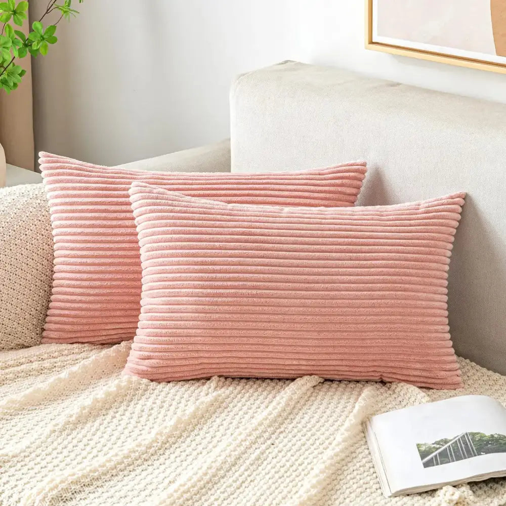 Pair of soft pink corduroy rectangular throw pillows featuring decorbites corduroy striped pillow covers for living room decor