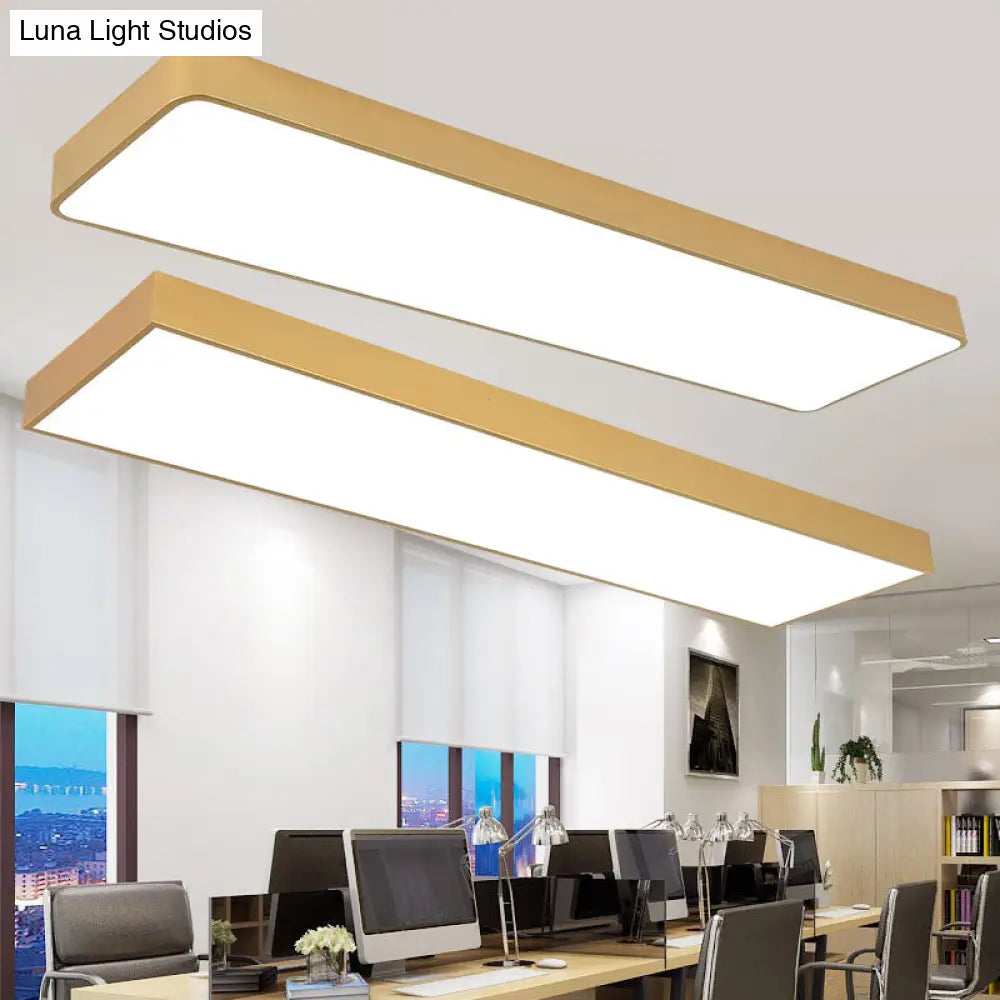DecorBites™ DecorBites™ Office LED Flush Mount Light with Minimalist Metal Rectangle Design and Wood Grain Finish - Modern Ceiling Lighting