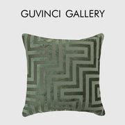 Olive and dark green geometric jacquard throw pillowcase in olive-green velvet with bold zigzag pattern for living room decor