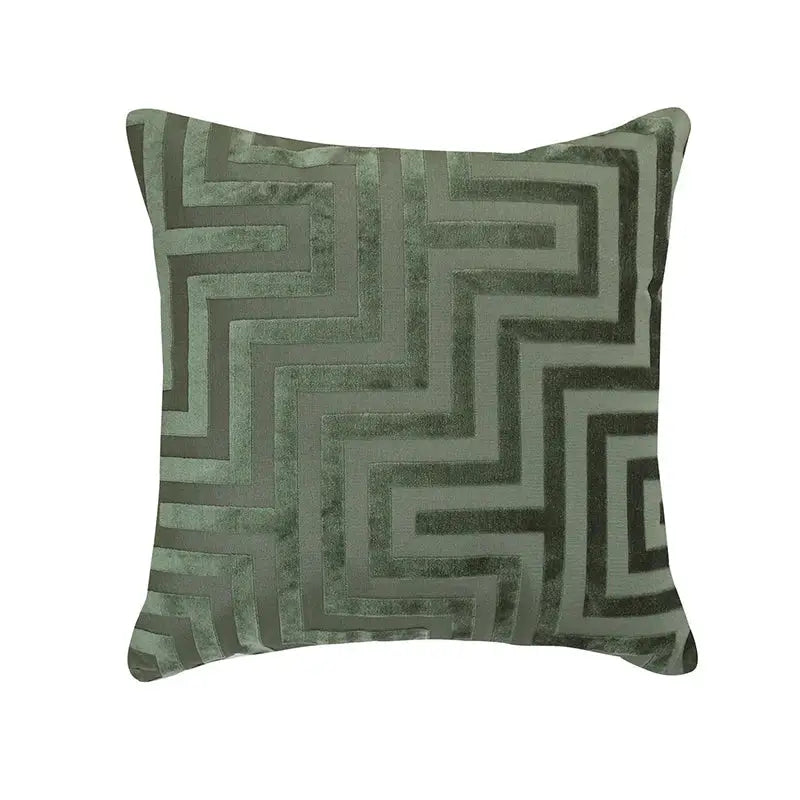 A square jacquard throw pillowcase in muted sage green velvet with embossed geometric zigzag pattern for living room decorbites geometric jacquard