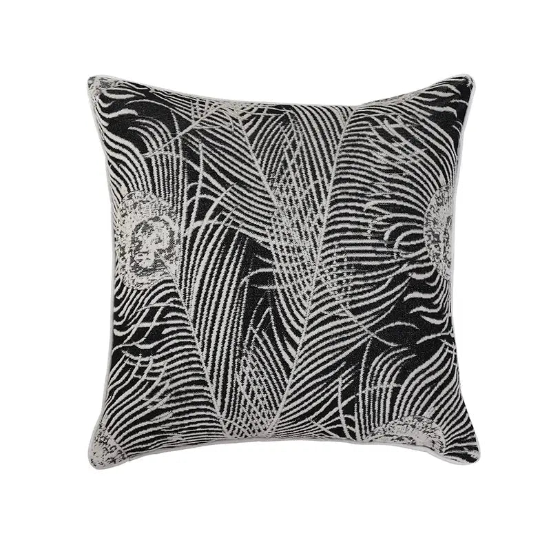 Black and white embroidered jacquard throw pillowcase with intricate feather and skull motifs for decorbites geometric jacquard decor