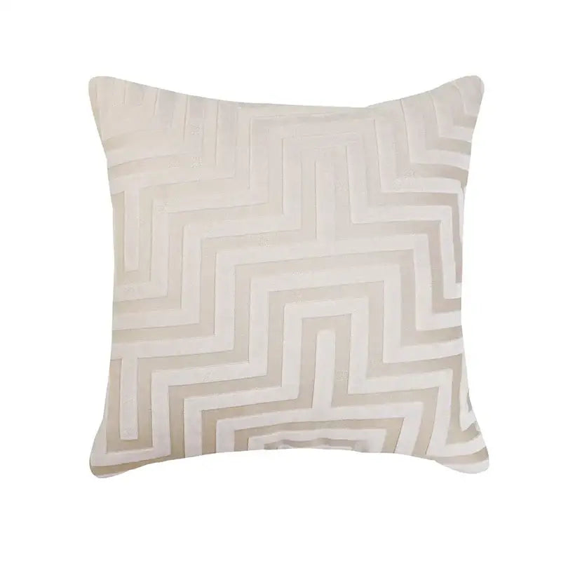Beige square jacquard throw pillowcase with subtle geometric zigzag pattern in lighter beige tones for living room decorbites geometric jacquard