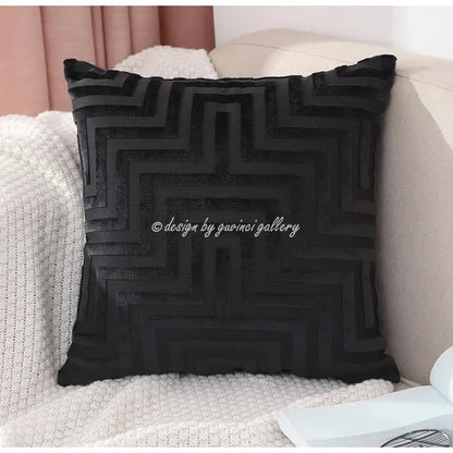 Black velvet decorbites geometric jacquard throw pillow with raised zigzag pattern for living room decor
