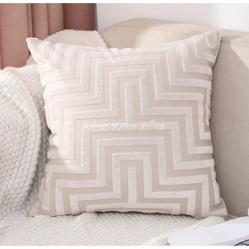 Beige and cream geometric jacquard throw pillowcase made of velvet for living room decorbites geometric jacquard throw