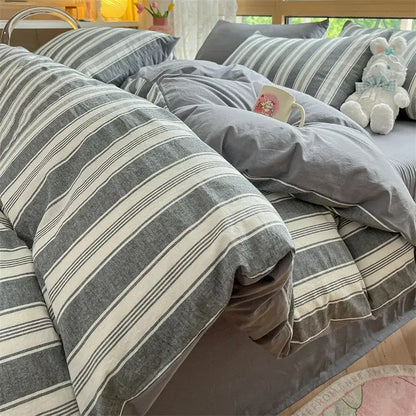 Gray and white striped duvet cover from olive and cream decorbites cotton striped bedding set with soft textured fabric