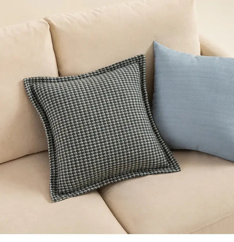 Gray and white houndstooth jacquard pillow covers with textured fabric finish from decorbites for living room cushions