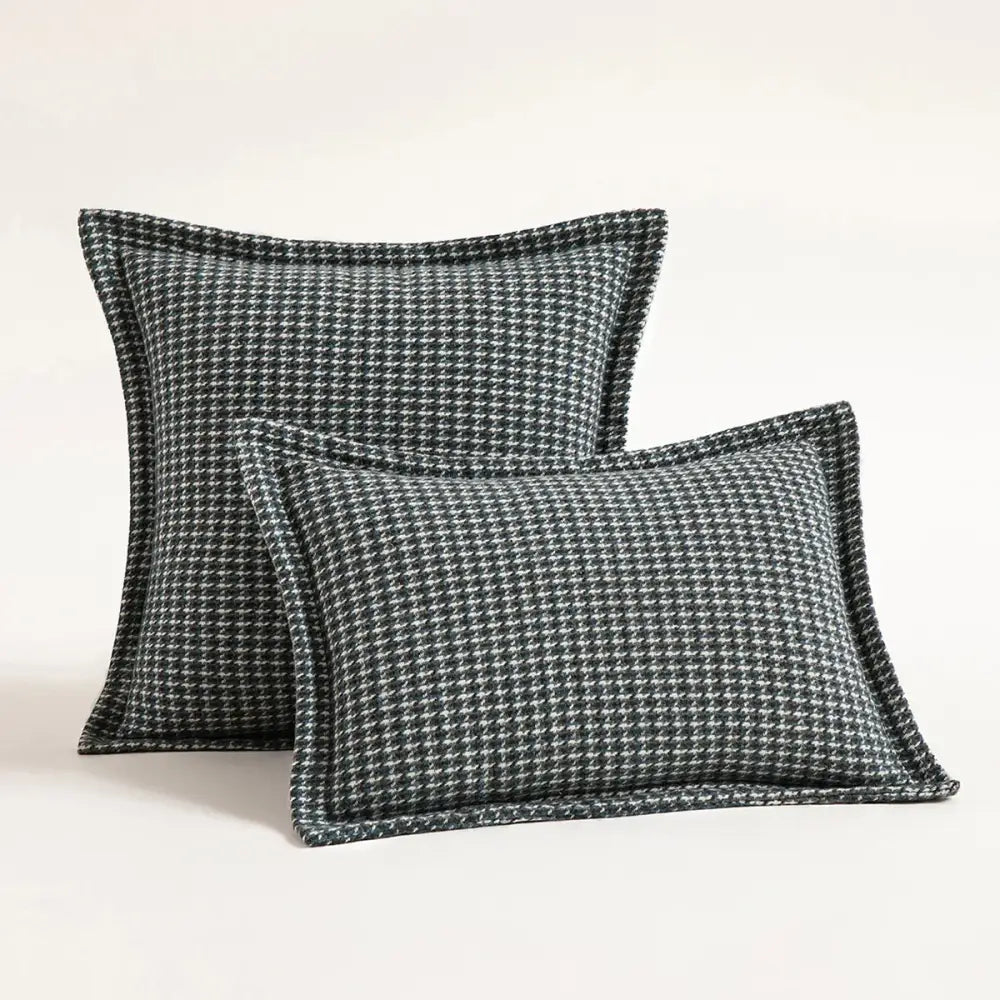 Dark gray and white houndstooth jacquard pillow covers with textured woven fabric by decorbites for living room cushions