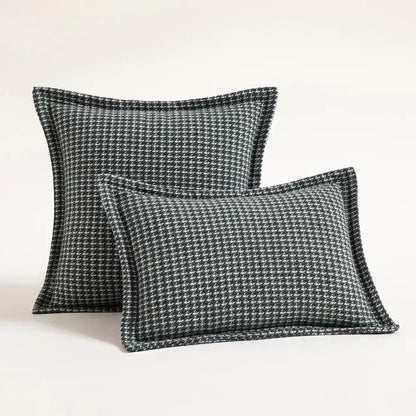 Dark gray and white houndstooth jacquard pillow covers with textured woven fabric by decorbites for living room cushions