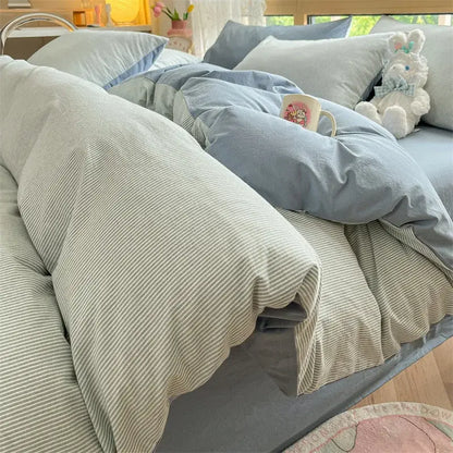 Soft gray and white striped duvet cover in decorbites cozy striped cotton bedding set with textured fabric finish