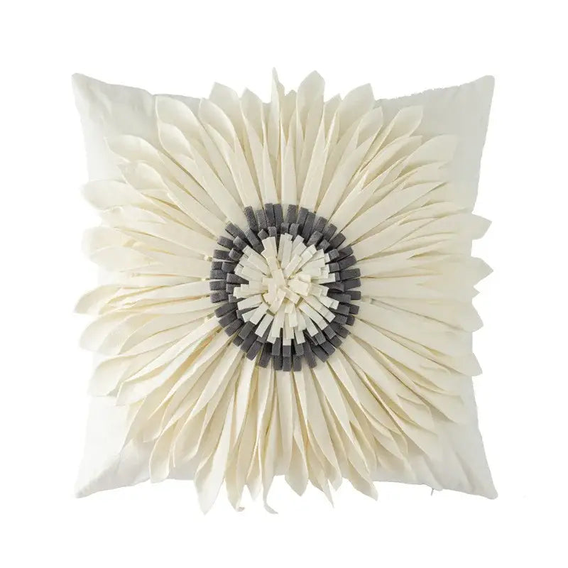 Cream-colored decorbites handmade flower cushion cover with 3D floral design for olive green living room decor
