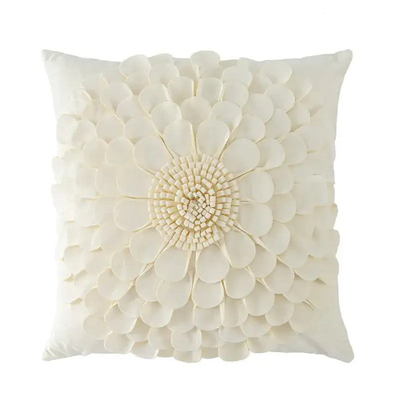 Cream-colored decorbites handmade flower cushion cover with three-dimensional layered petals for living room decor