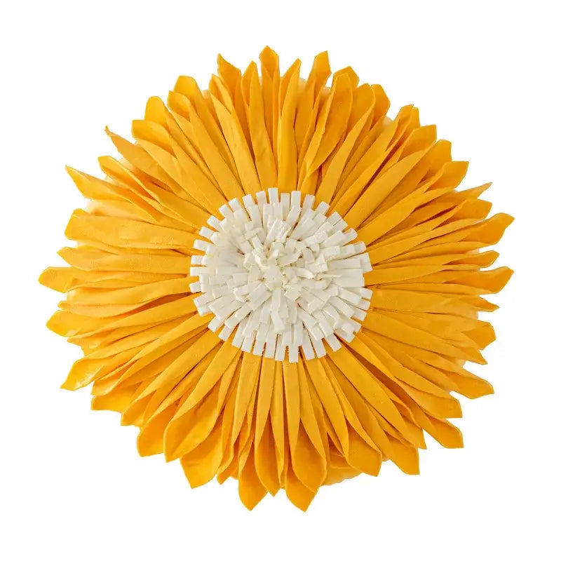 Vibrant yellow paper sunflower on olive green decorbites handmade flower cushion cover for living room decor
