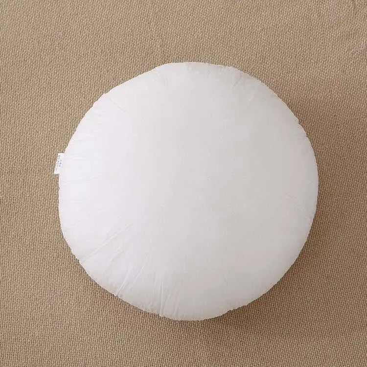 White round cushion with soft fabric cover paired with olive green decorbites handmade flower cushion cover for living room decor