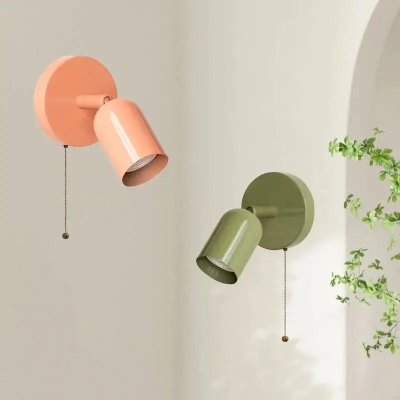 Olive green metal led wall sconce with pull chain features pastel peach and sage green modern decorbites led wall sconces