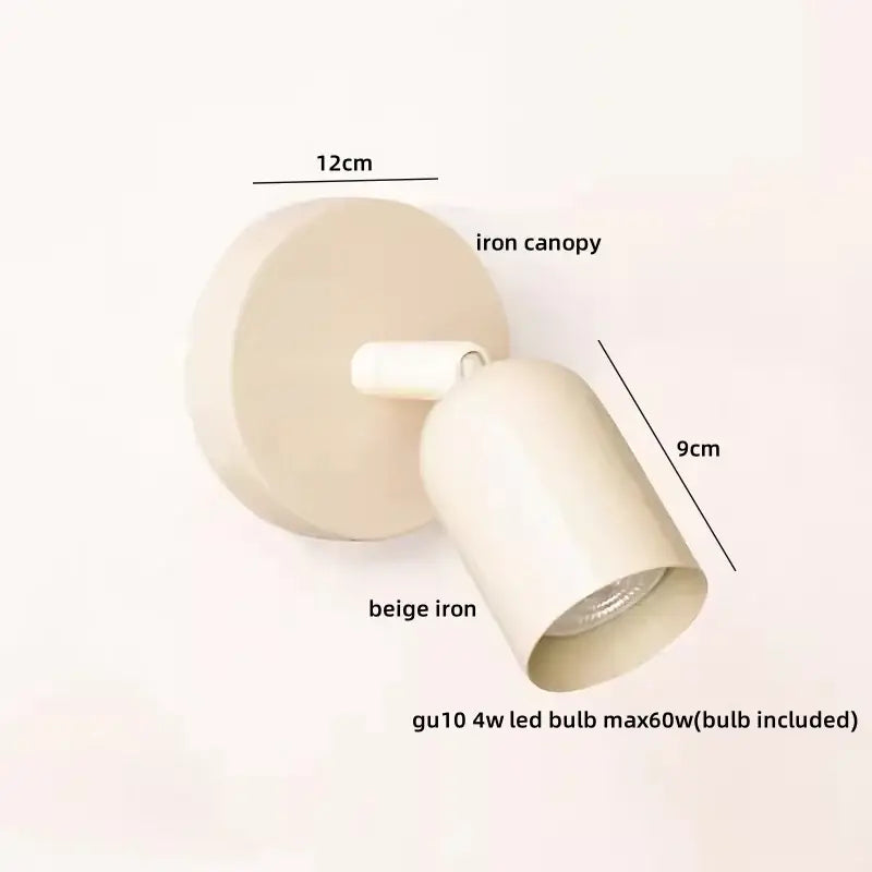 Beige iron wall sconce with adjustable spotlight head and included gu10 led bulb for stairwell decorbites led wall sconce