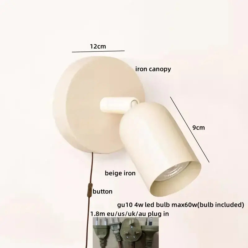 Beige iron wall sconce spotlight with adjustable head and gu10 led bulb for stairwell decorbites led wall sconce