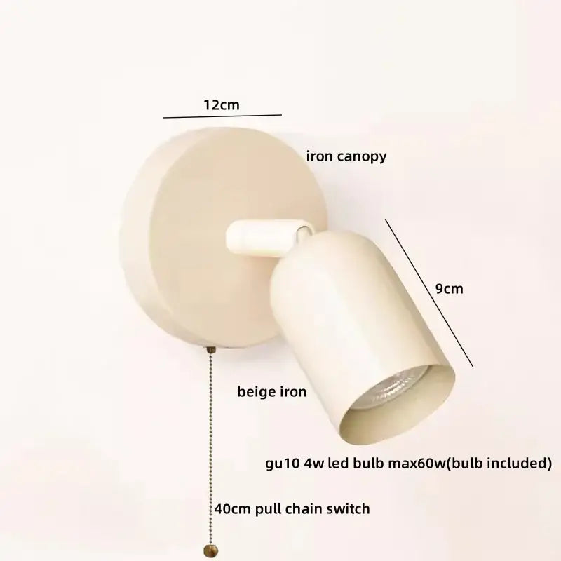Beige iron wall sconce with cylindrical shade and pull chain switch ideal for decorbites led wall lighting solutions