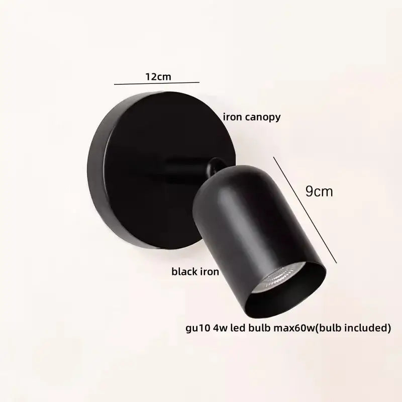 Black iron wall sconce with cylindrical design and 12cm canopy by decorbites led wall sconce for stairwell decor